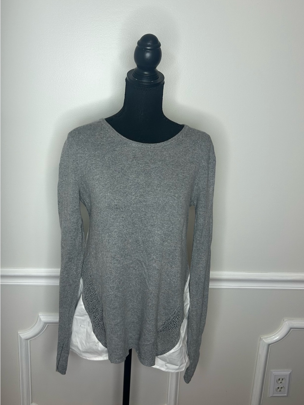 RACHEL Rachel Roy Gray Layered-Hem Long Sleeve Top